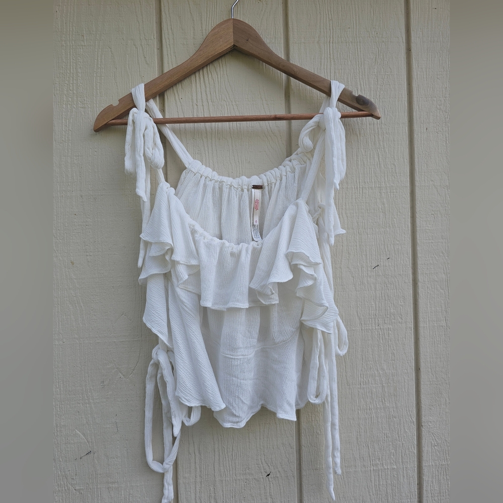Free People White Ruffled Women's Top